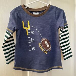 Mud Pie Game On Football Applique Tee Long Sleeve Boys Size S 12-18 Months NWT